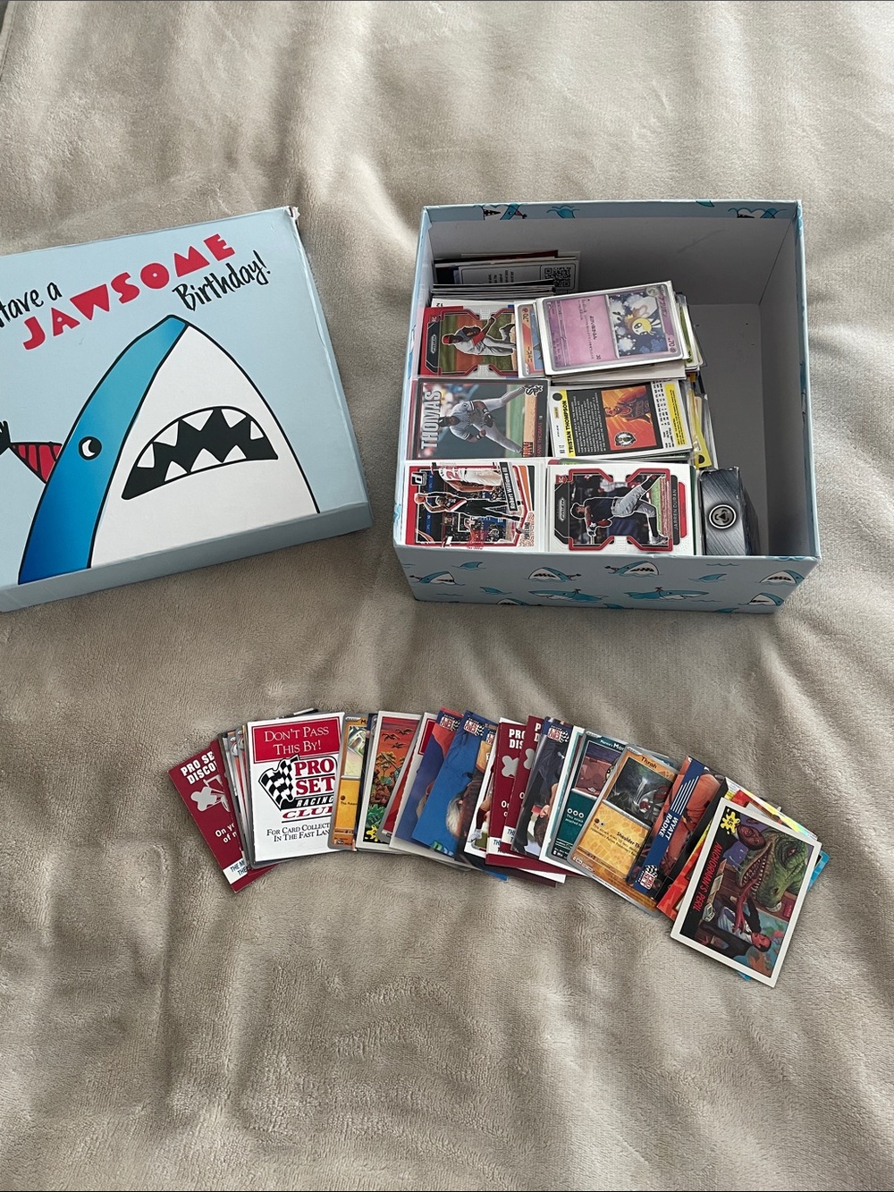 Unknown Brand Blue Shark Card Storage Box with Trading Cards